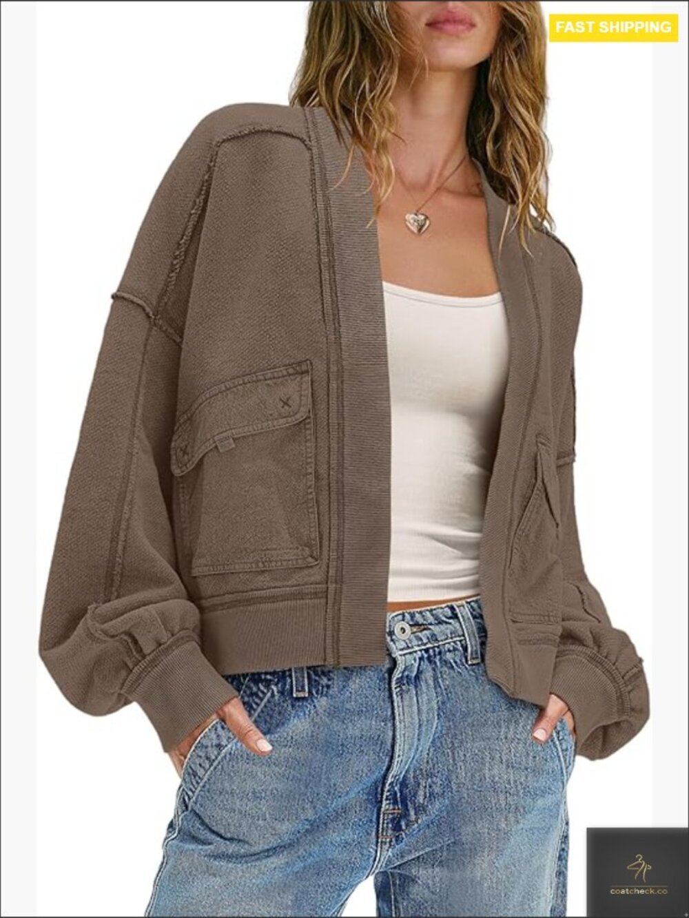 Oversized Open Front Cardigan Sweatshirt Long Sleeve Casual Jacket with Pockets